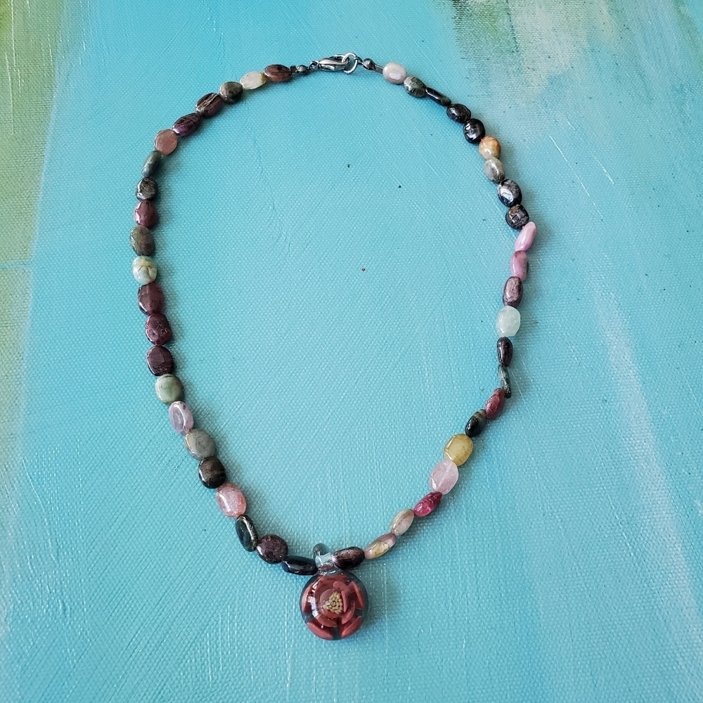 Tourmaline Necklace w/ Glass Cabochon & Bracket - Picture 4 of 16